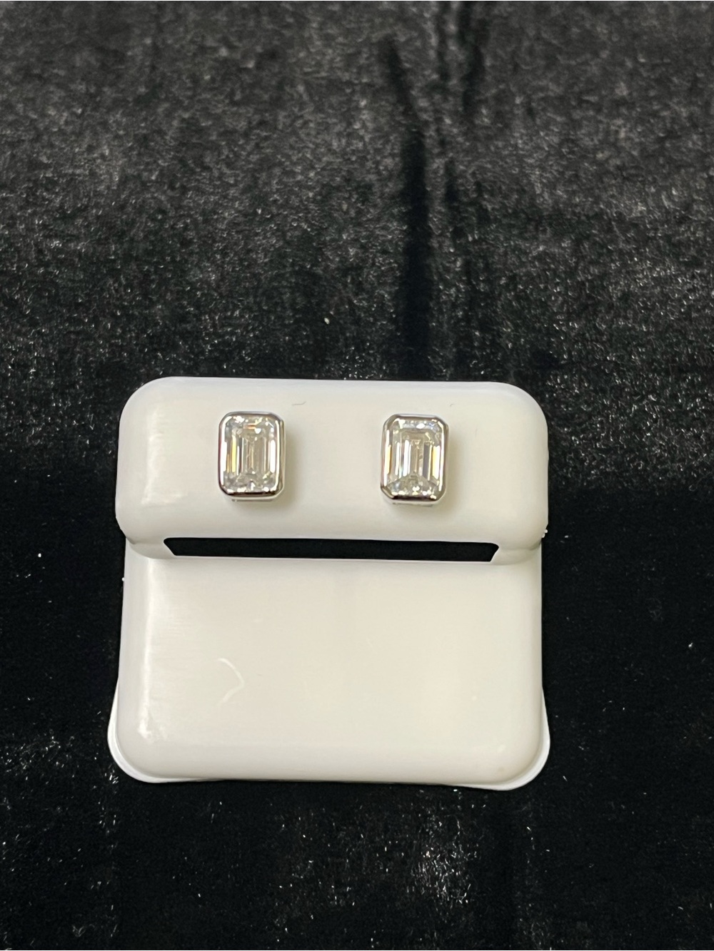 925 Sterling Silver Emerald Cut Moissanite Studs | Bezel Set | 2CTW | Screw Back